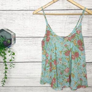 American Dream Light Blue Floral Spaghetti Strap Flowy Tank Top Size Small
